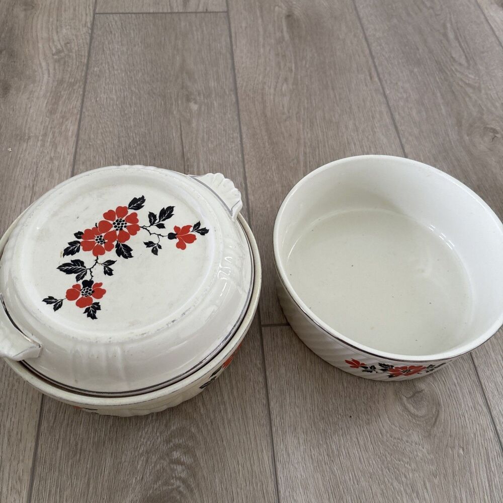 Vintage Hall's USA Poppy MCM 50s lid + baking  granny set floral kitchenware 3p